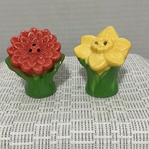 Floral Ceramic Salt and Pepper Shakers - Red and Yellow